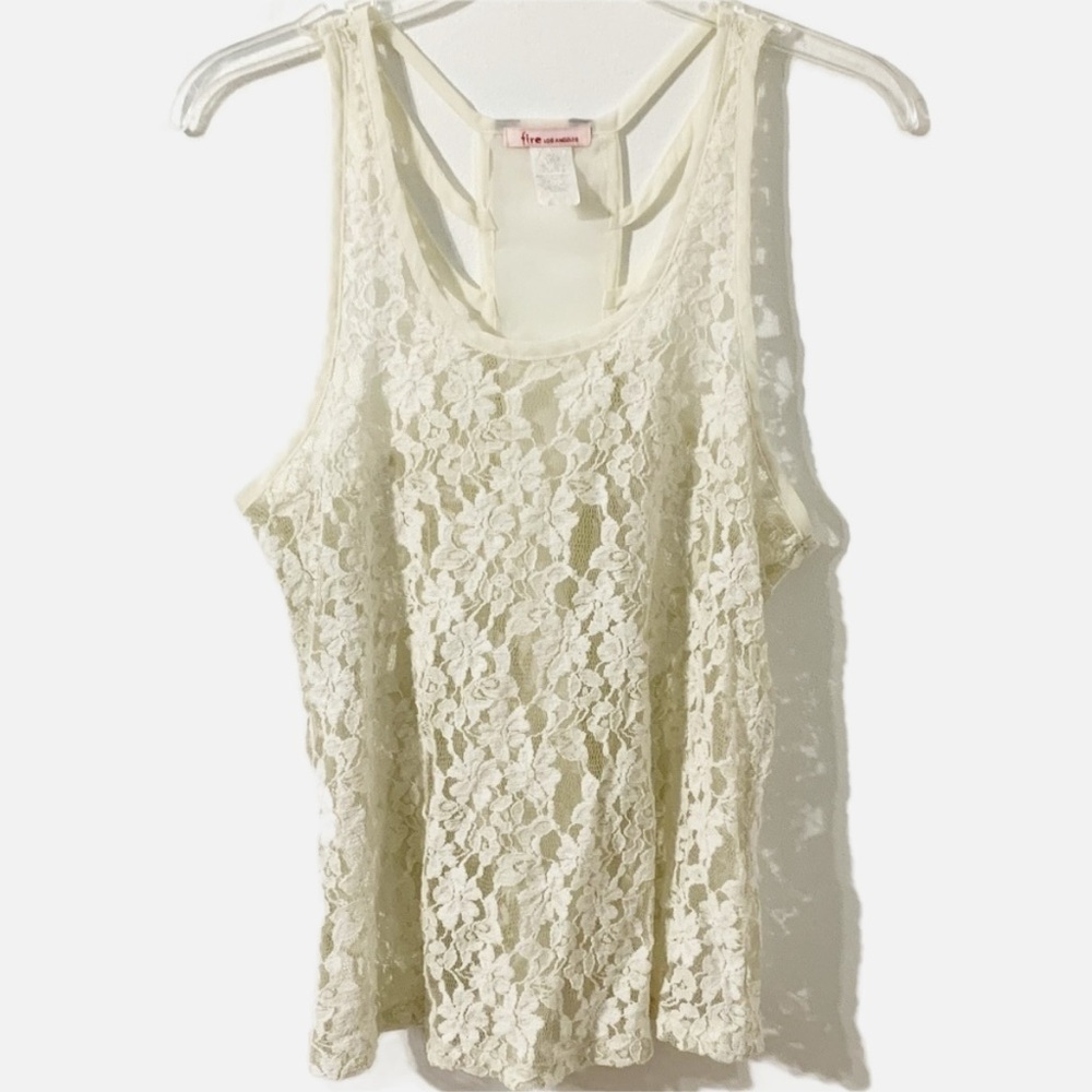 Fire Los Angeles Lace And Mesh Tank Strappy Back Sleeveless Rounded Neckline
